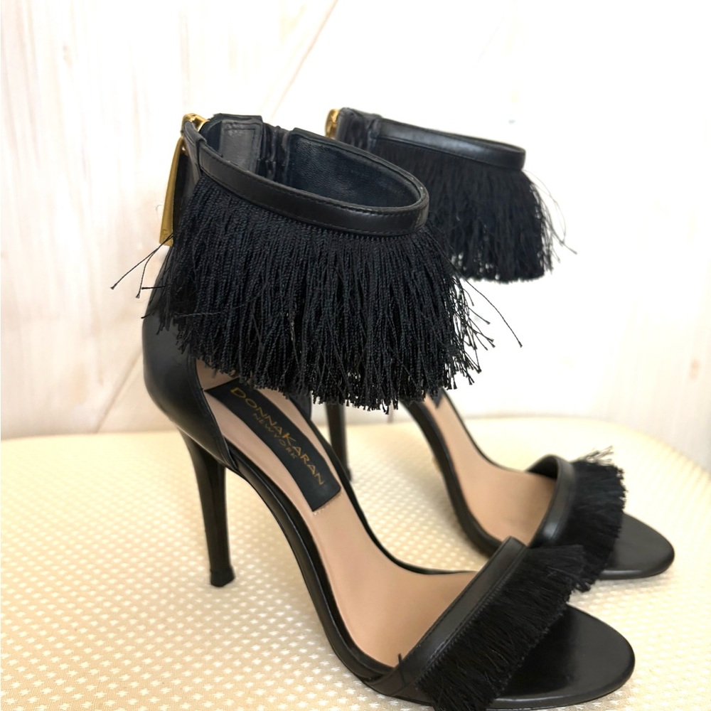 Donna Karan Elegant Black Fringe Heels